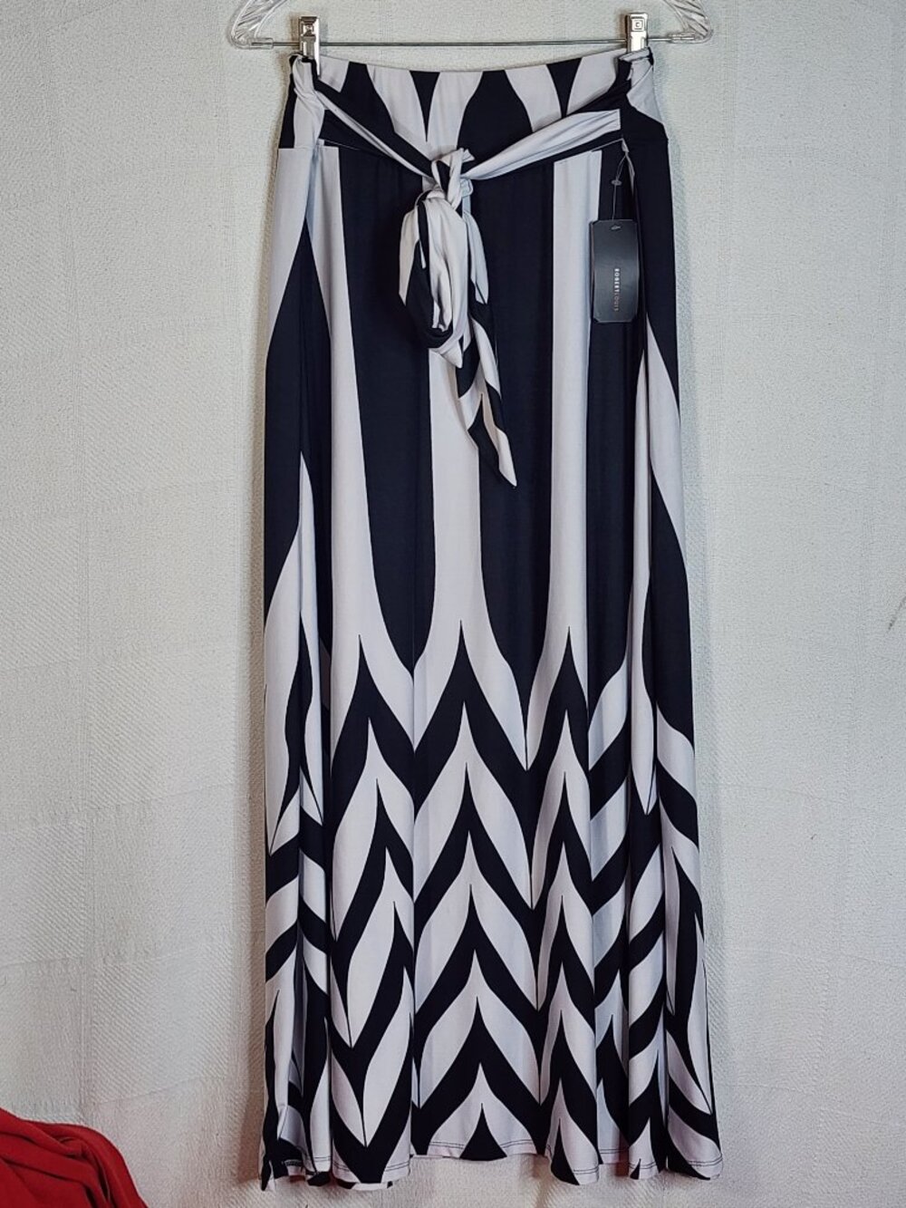 Robert Louis Black and White Pattern Poly Span Tie Front Dress Skirt Size Large